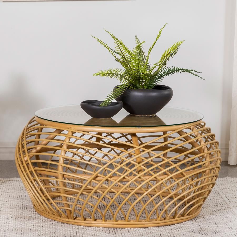 Dahlia Round Woven Rattan Coffee Table Natural