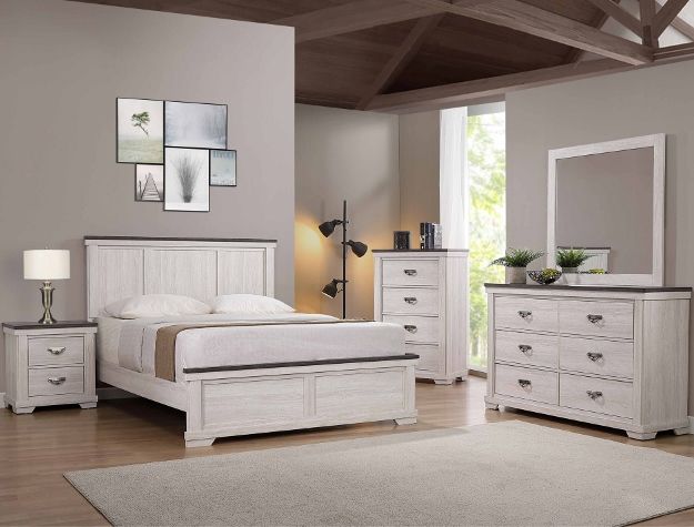Leighton 4 Pc Queen Panel Headboard Set in Cream/Brown