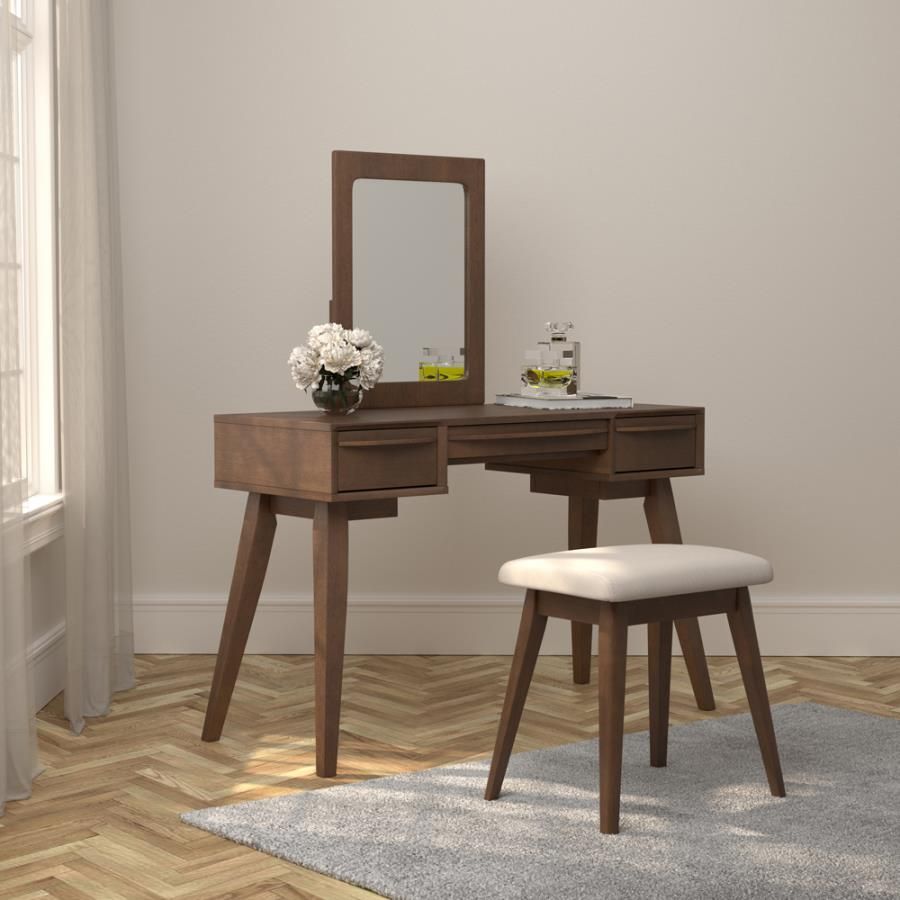 2-Piece Vanity Set w/3 Drawer Medium Brown