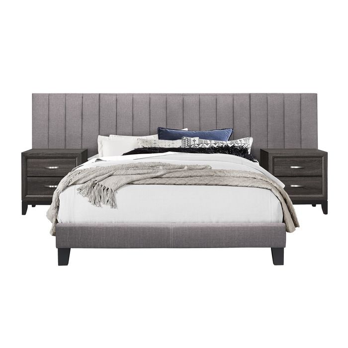 King Wall Bed with 2 Panels Gray