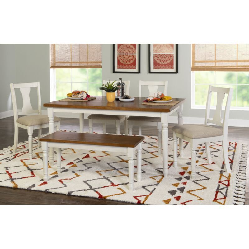 Willow 6 Pc Dining Set in Honey Glaze (Table, 4 Chairs and Bench)