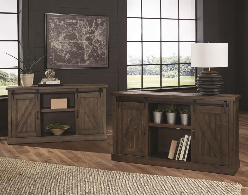 Brushed Gray Barndoor Entertainment Import Console TV Stand