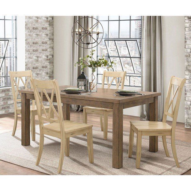 Janina Collection 5 Pc Dining Set Natural Table w/ 4 Buttermilk Side Chairs