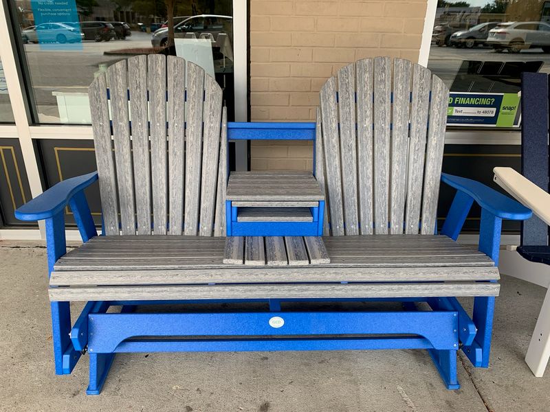 5&#39; Seashell Back Outdoor Glider w/Console in Burns Blue/Stone