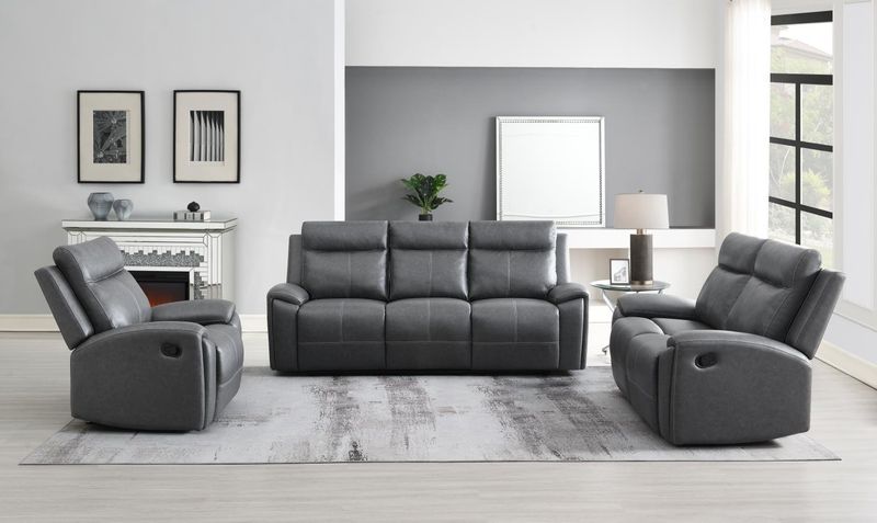 Gaston Manual Sofa w/ Drop Down Console in Gray Vegan Leather 87&quot;x39.3x41