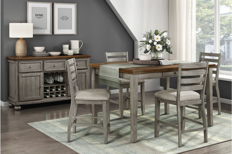 Tigard 5 Pc Counter Height Dining Set (Table and 4 Chairs) in Two Tone Cherry and Gray
