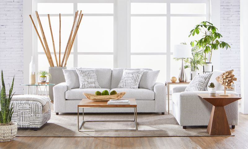 14600 Sofa and Cuddle Chair with 5825 Ottoman in Bon Bon Oyster/ Quandry Stone (3 Pc)