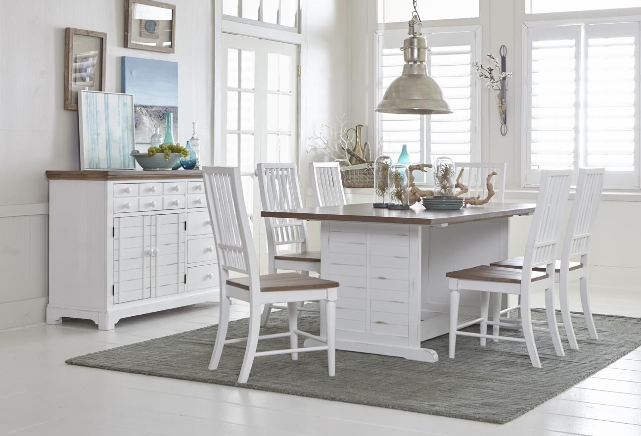 Shutter Counter Height 5 Pc. Table Set in Distressed White and Light Oak Top (Table and 4 Chairs)