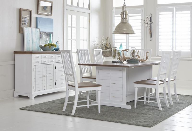 Shutter Counter Height 5 Pc. Table Set in Distressed White and Light Oak Top (Table and 4 Chairs)