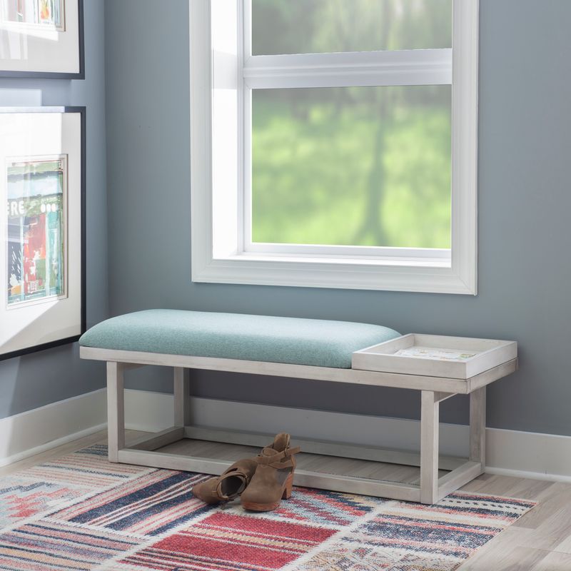 Max Bench with Tray in Whitewash and Aqua 52 L X 17.5 D X 18 H