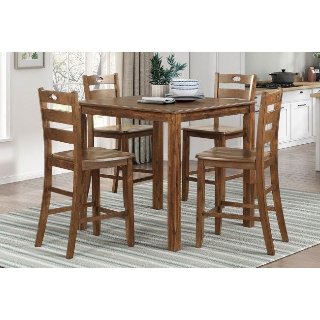 Stowe Collection 5-Piece Pack Counter Height Set in Walnut
