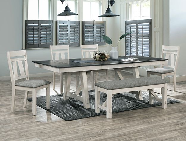Maribelle 6 Pc. Dining Set (Table, 4 Chairs, Bench) 21585 Chalk/Warm Gray