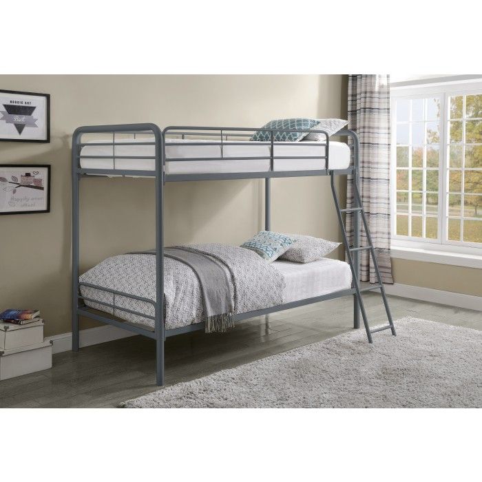 Twin over Twin Metal Bunk Bed in Gray 3A 79W x 41L x 61.5&quot;H