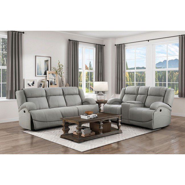 Camryn Double Manual Reclining Loveseat w/Center Console in Gray