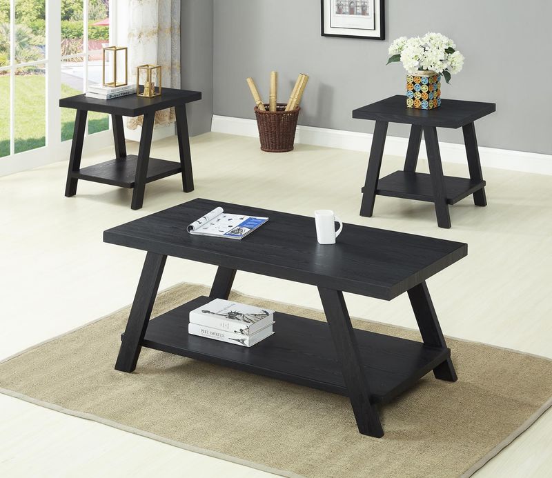 3Pc Coffee and End Table Set in Black  Coffee Table  48X24X19&quot;H End Table 24X22X23&quot;Ht