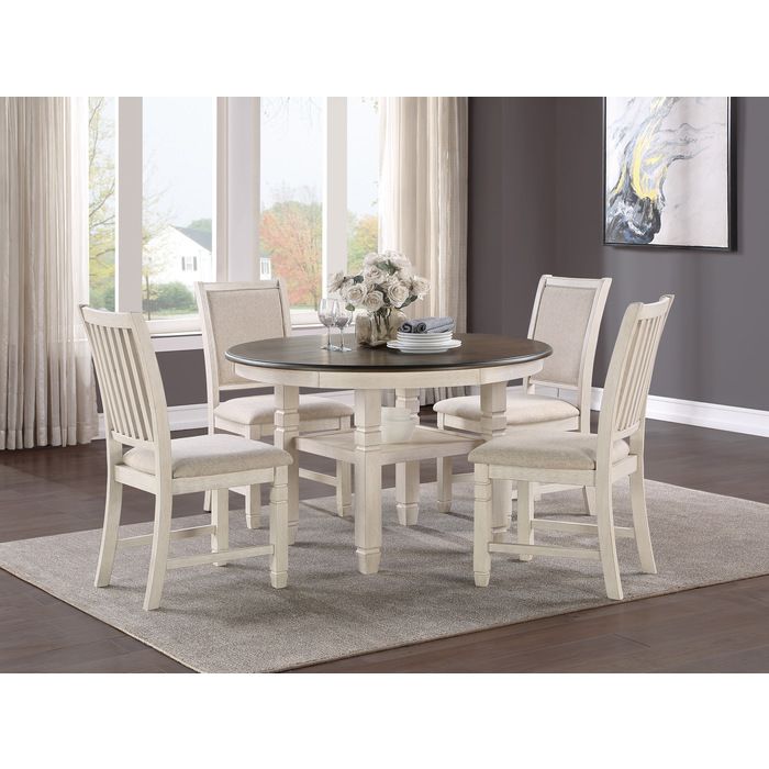 Asher Collection 5 Pc Dining Set (Table &amp; 4 Chairs) in Antique White (Table DimensionsW-47.5&quot; L-47.5&quot; H-30.5&quot;)