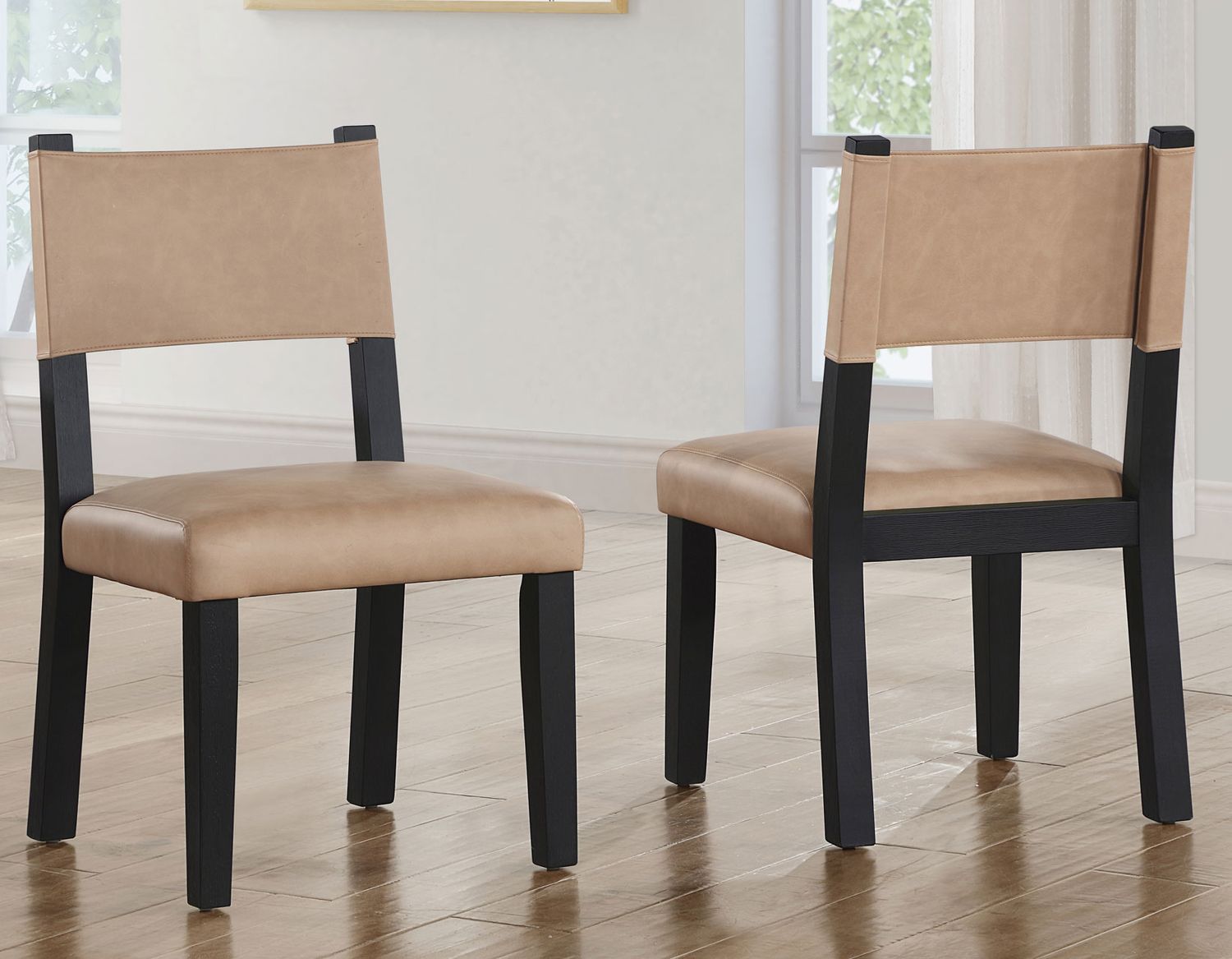 Aubrey Side Chair Camel Vegan Leather w/ Black Wood Finish