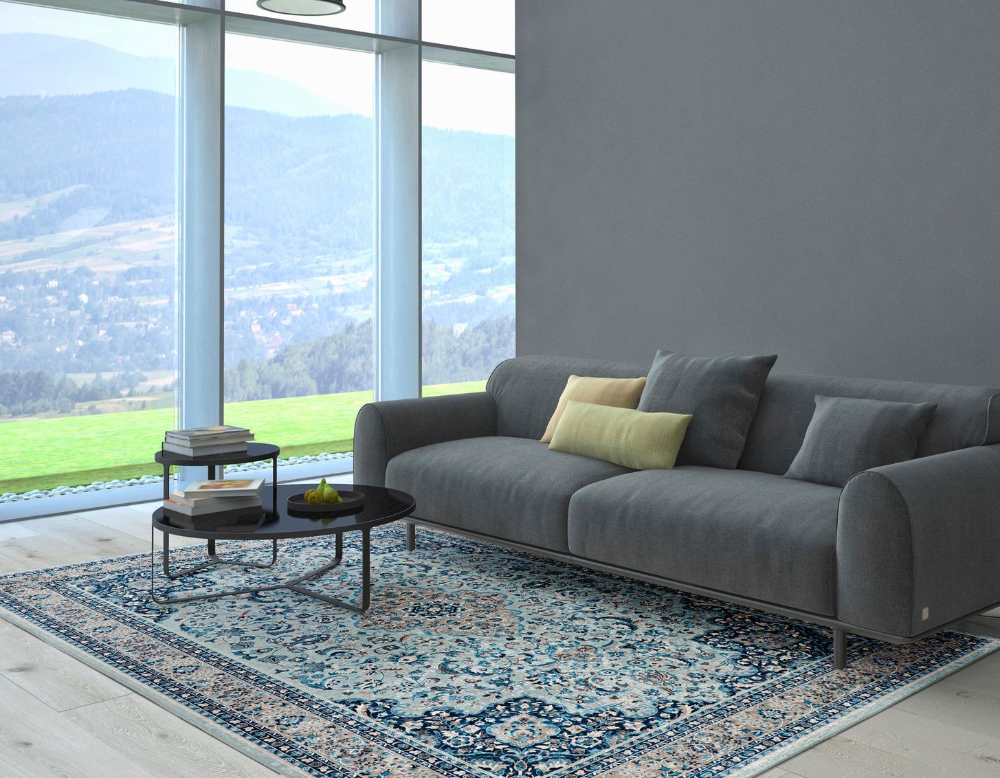 Emerald Barton Blue and Ivory Rug 6.7x9.7