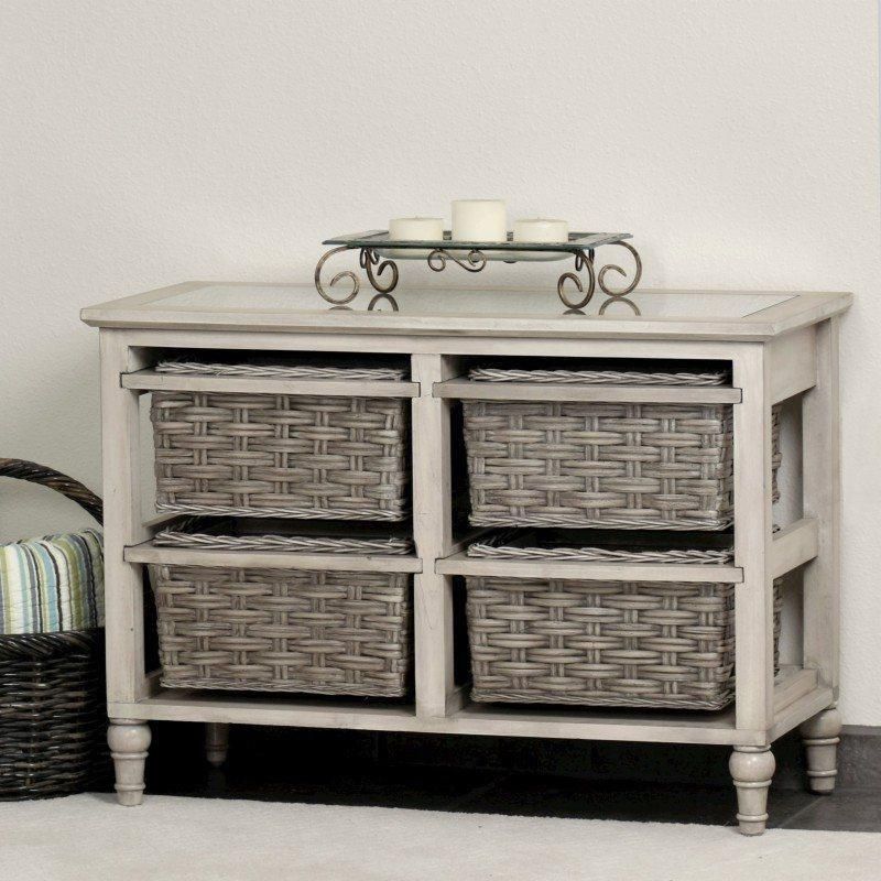 Island Breeze 4-Basket Horizontal Cabinet in Weathered Wood/White Finish