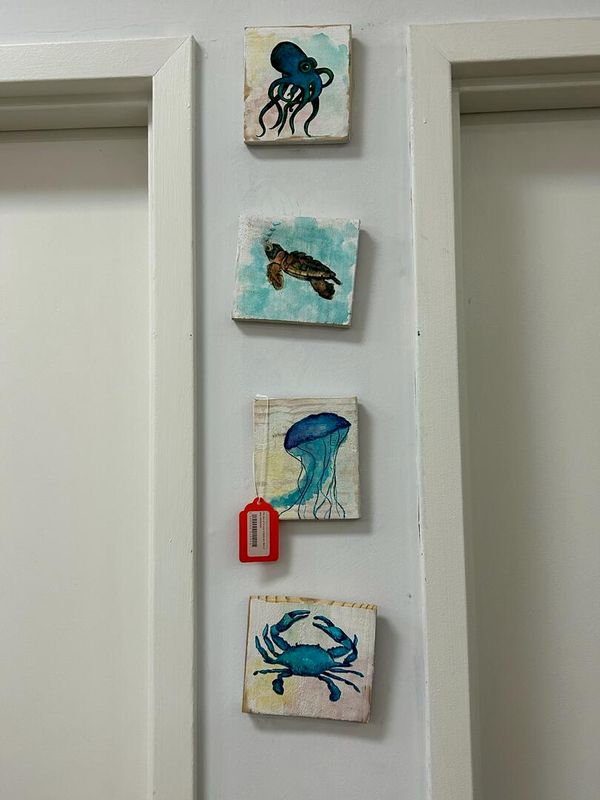 Set of 4 Sea Creatures Painted on Wood