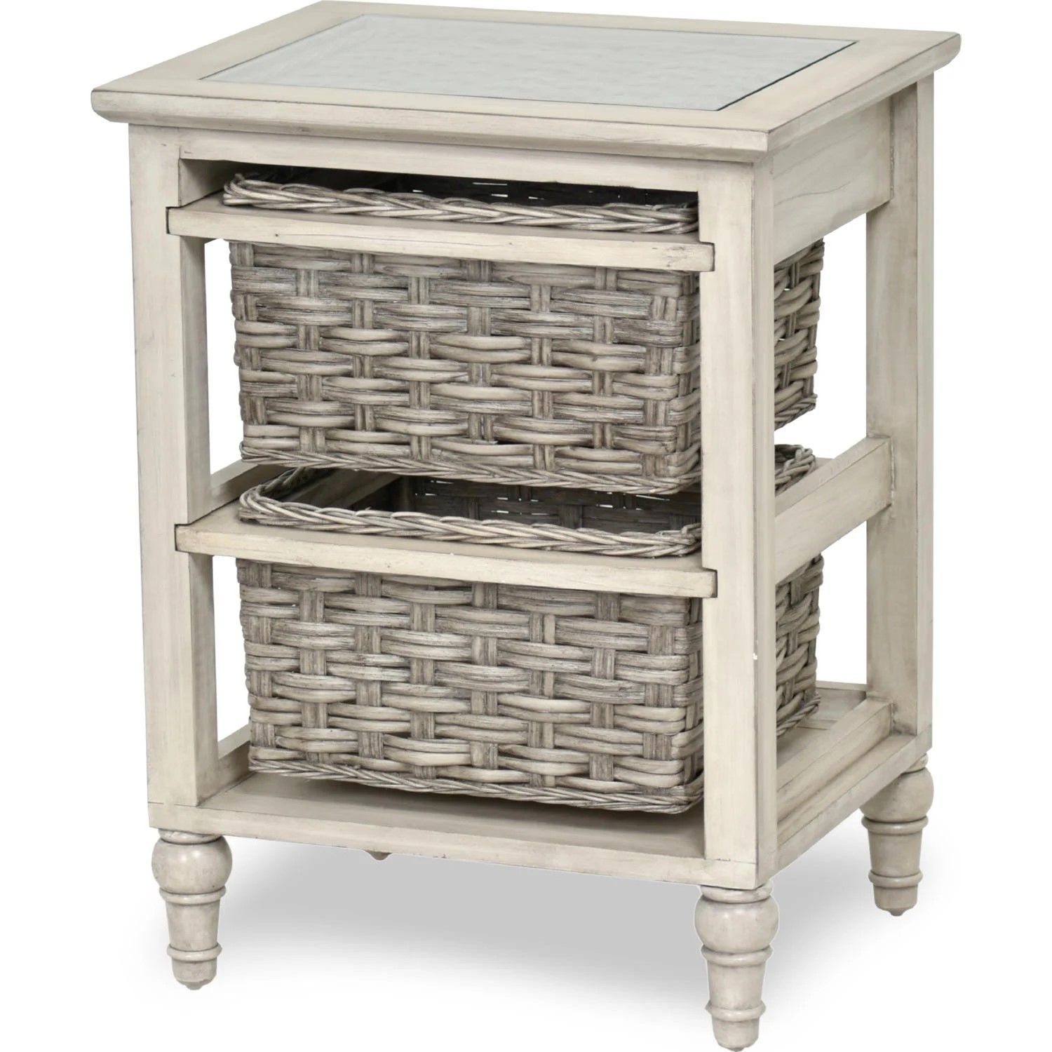 Island Breeze 2-Basket Storage Cabinet in Gray/Distressed White Finish