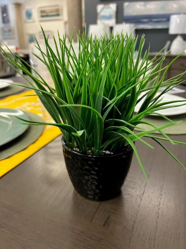 Black Planter with Deco Grass
