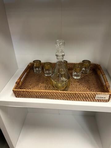 Gold Decanter Set with Bamboo Tray