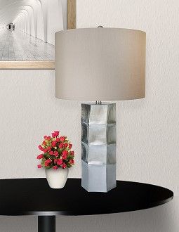 Poly Table Lamp With Silver Leaf Finish, D6.25&quot;H29&quot;, 1/E26/60W