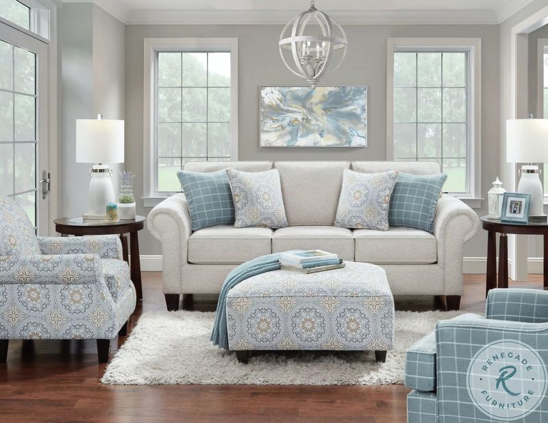 Bates Nickel Loveseat Evanwood Smokey Blue &amp; Sterlington Blue Pillows