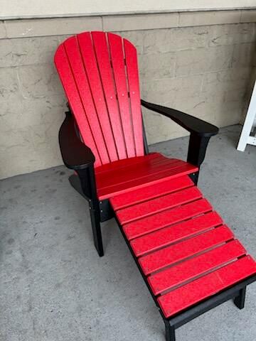 Outdoor Adirondack Chair with Slide Out Ottoman in Black/Red