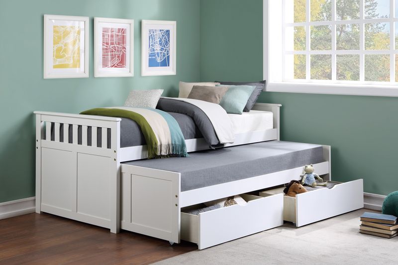 Galen Collection Twin/Twin Bed with Storage Boxes in White 42.5 x 81.5 x 35.5H