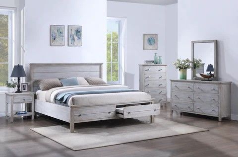 Geneva Queen Headboard in Distressed White Finish