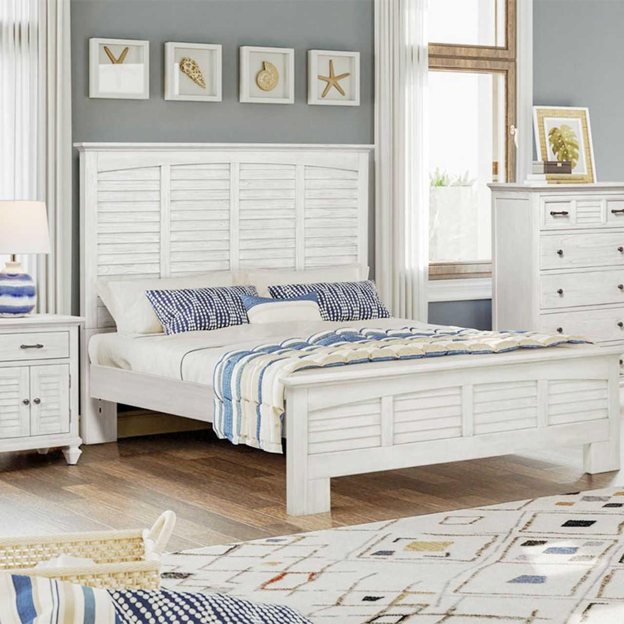 Surfside Queen Headboard in Weathered White Finish