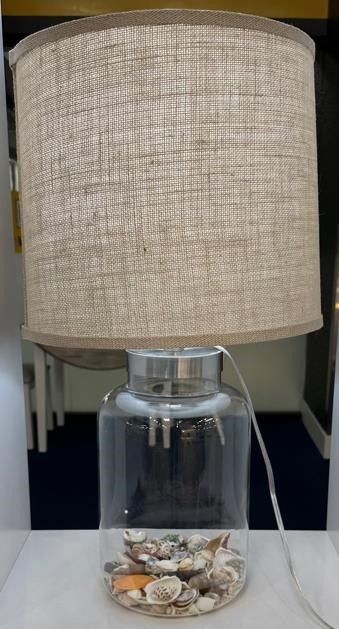 Shoreline Treasure 27&quot; Glass Table Lamp w/ Seashells and Burlap Shade