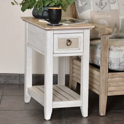 Captiva Island Chair Side Table in Beach Sand and Weathered White Finish 23L x 14W x 26H