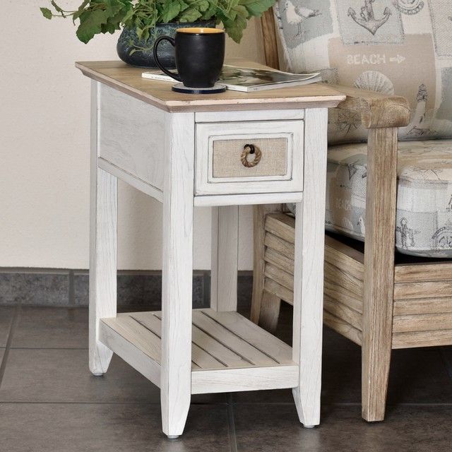 Captiva Island Chair Side Table in Beach Sand and Weathered White Finish 23L x 14W x 26H