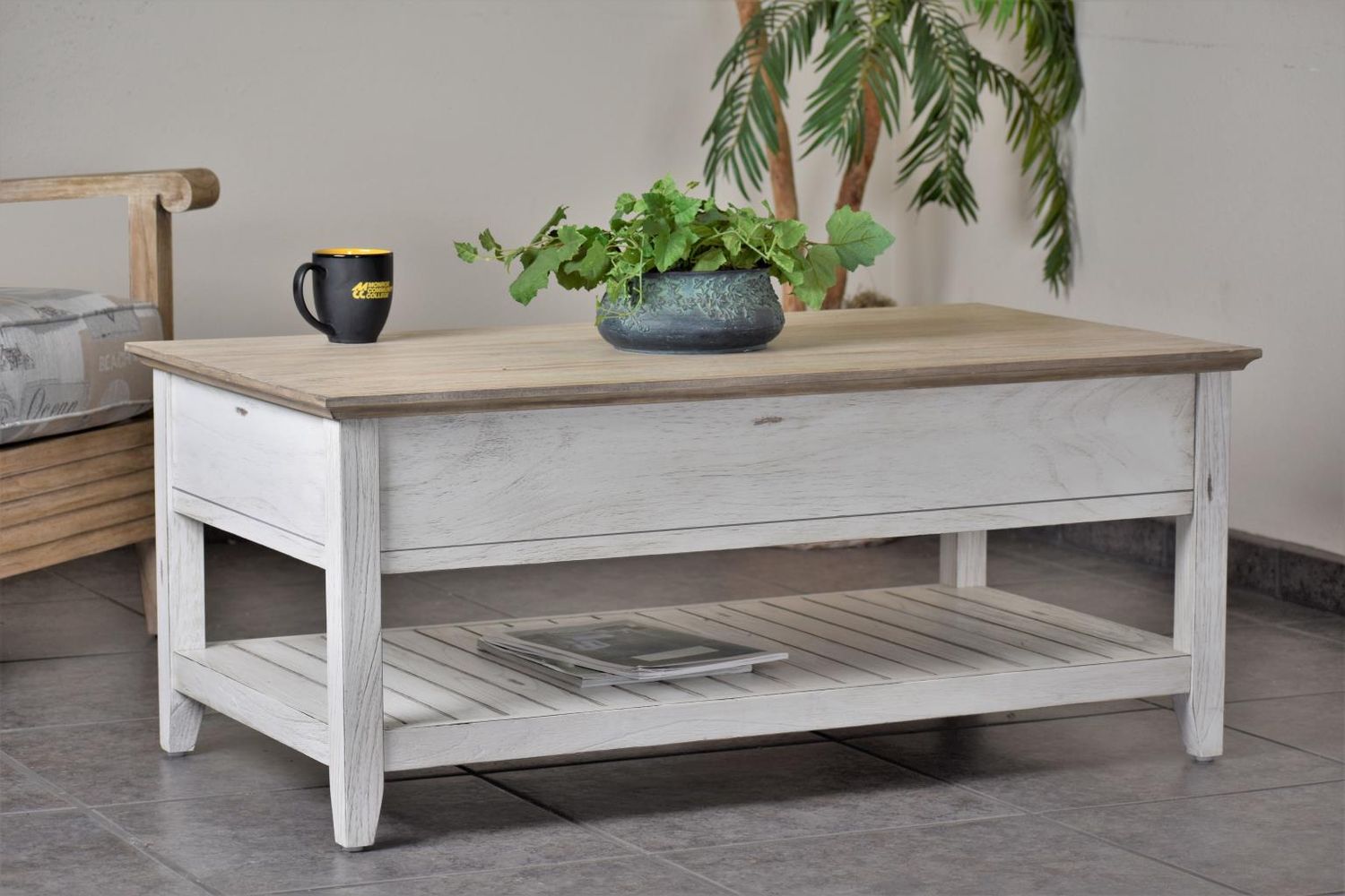 Captiva Island Coffee Table Beach Sand and Weathered White Finish 25L x 45W x 18H