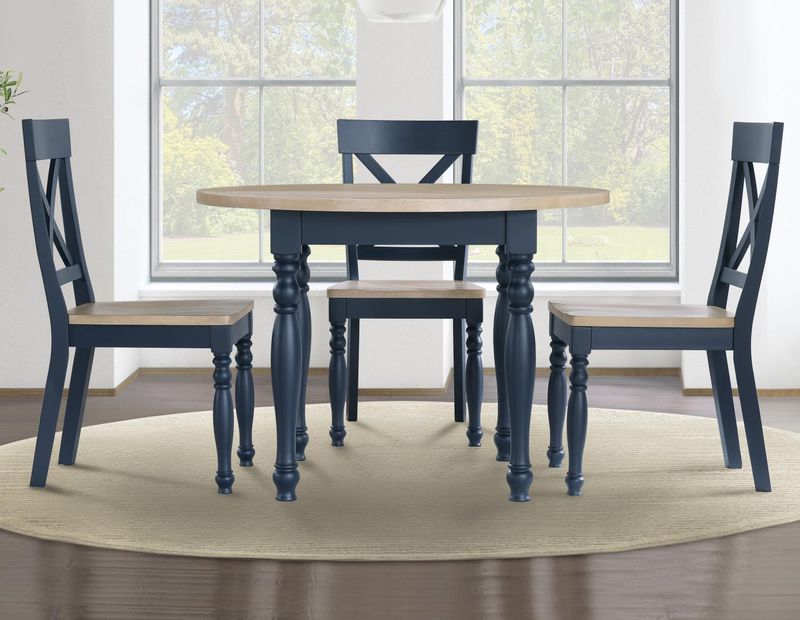Darcy 5 Pc. Dining Set in Blue Finish (Table w/ 4 Chairs) 42&quot; Round