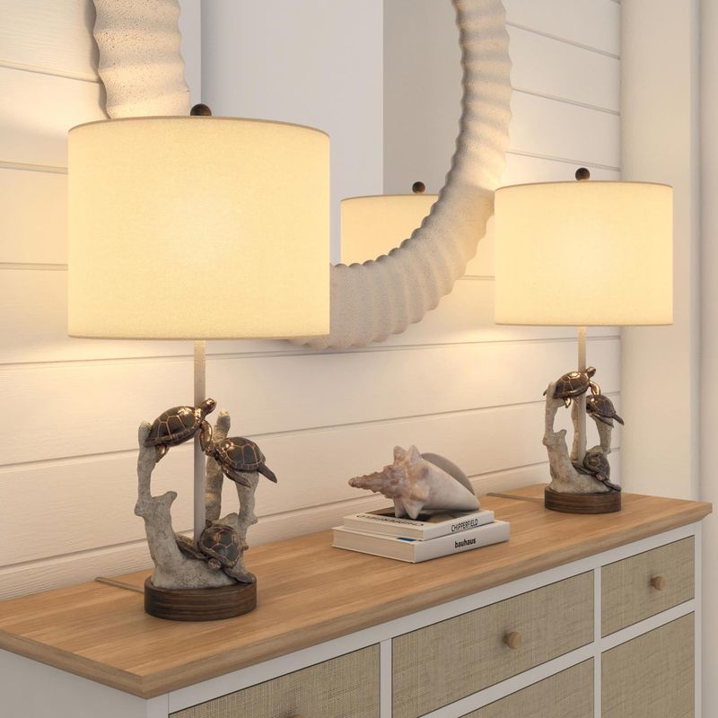 27-Inch Turtle Coral Poly Resin Table Lamp