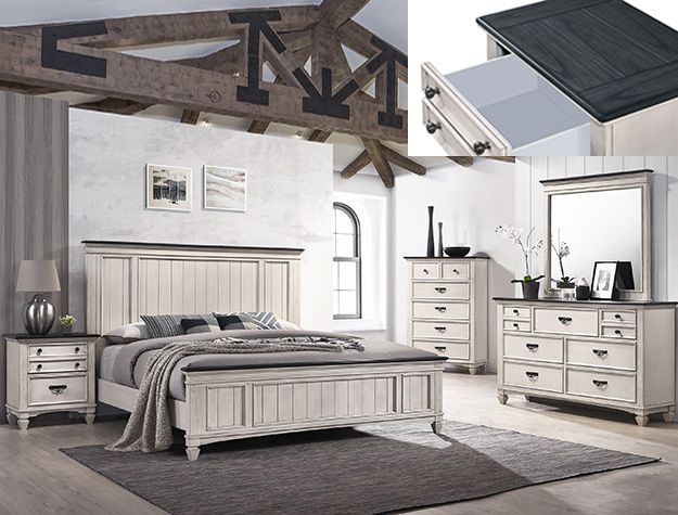 3 Pc. Sawyer King Panel Bed Set in Two Tone (King bed Nightstand and Dresser)
