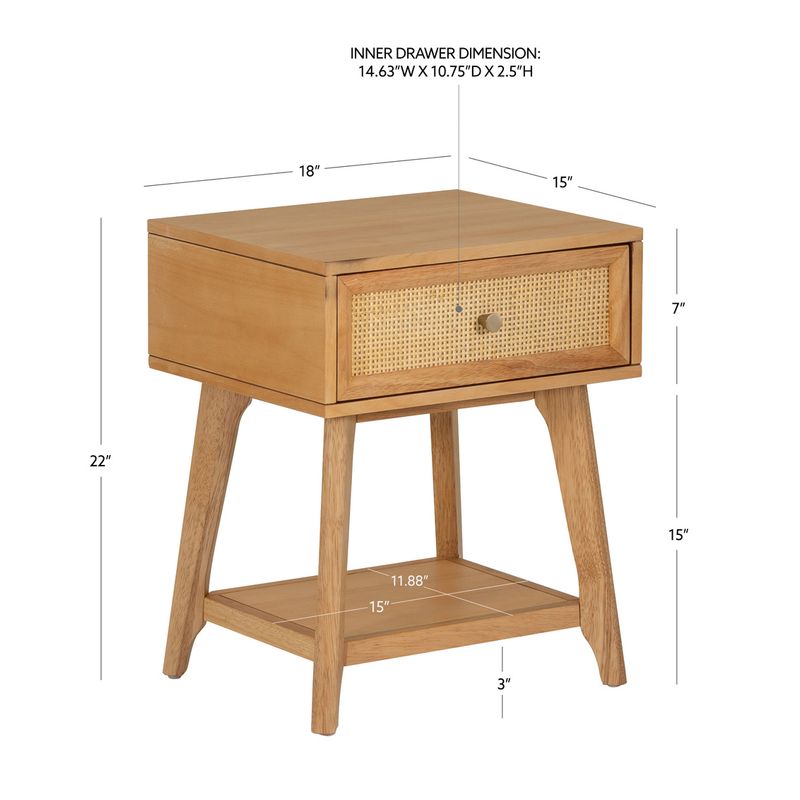 Cassie Cane Side Table Nighstand in Natural