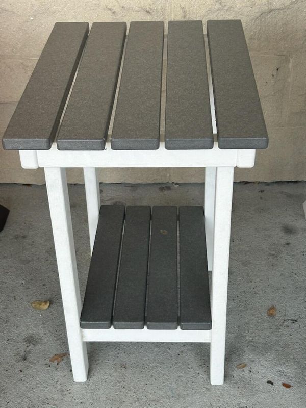 Outdoor Classic End Table in White and Slate Gray