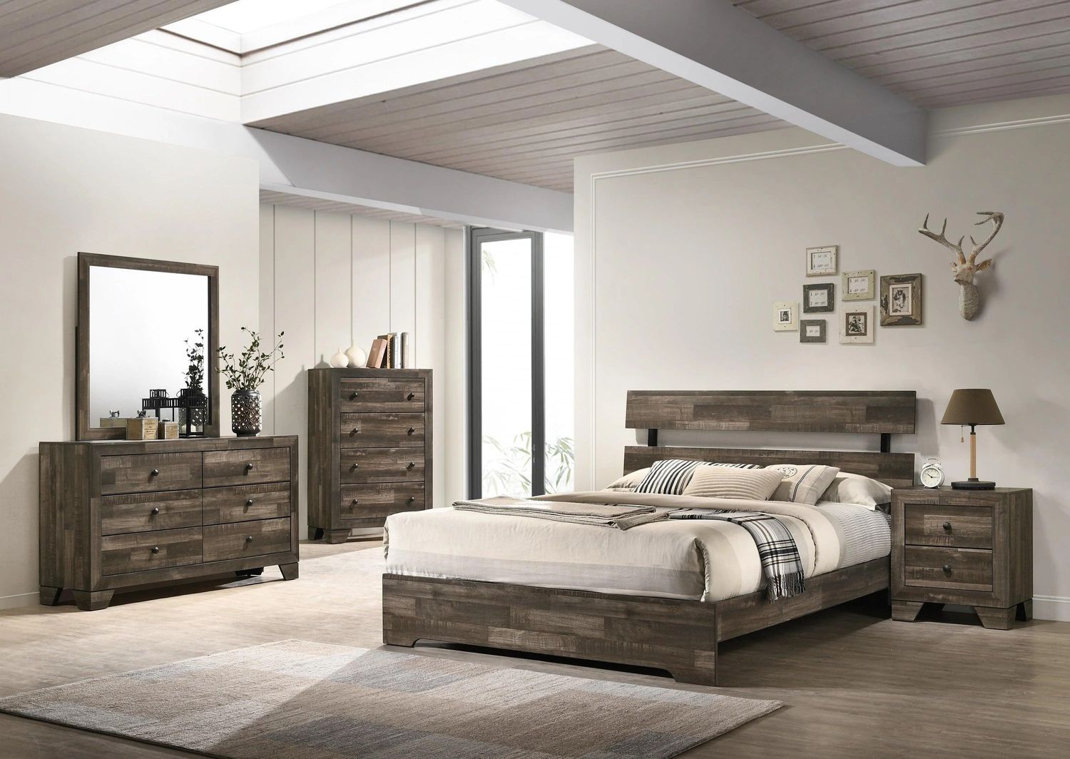 3 Pc. Atticus Bed Set Full in Gray (Full Bed, Dresser, and Nightstand)