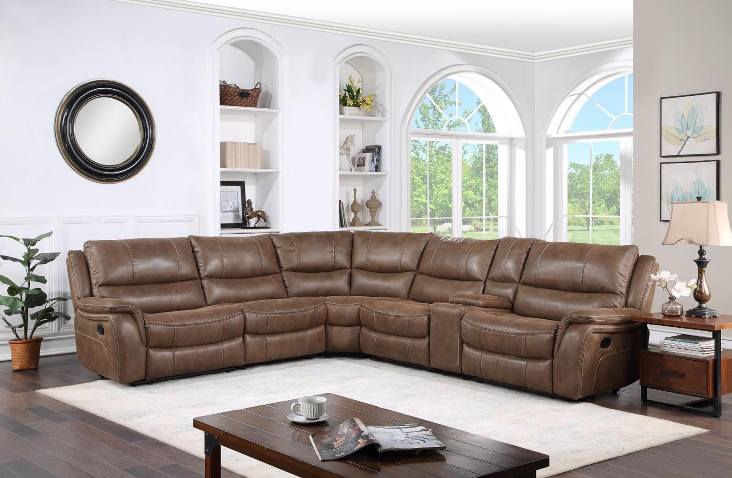 Lehi 6 Pc. Reclining Sectional in Brindle Leatherette