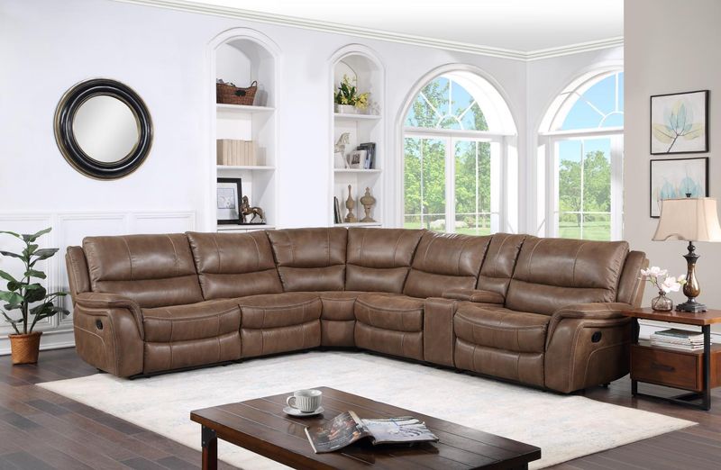 Lehi 6 Pc. Reclining Sectional in Brindle Leatherette