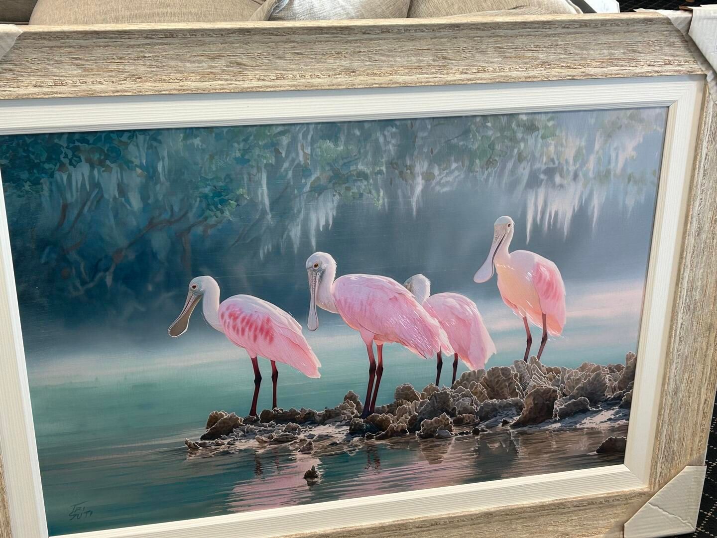 23 x 35 Roseate Spoonbills Feeding Art