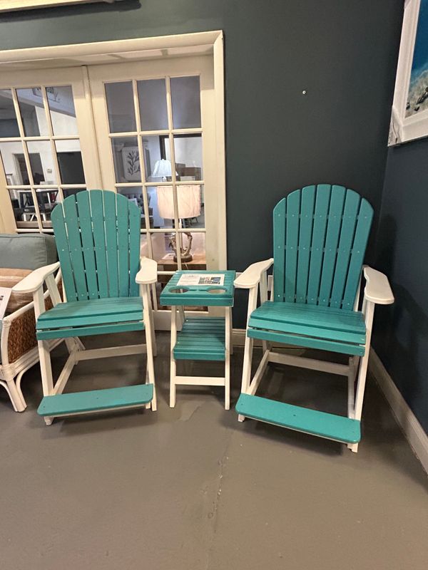 Outdoor Seashell Back Counter Height Arm Chair White/Aruba Blue (CHAIRS FOR 50" TABLE)