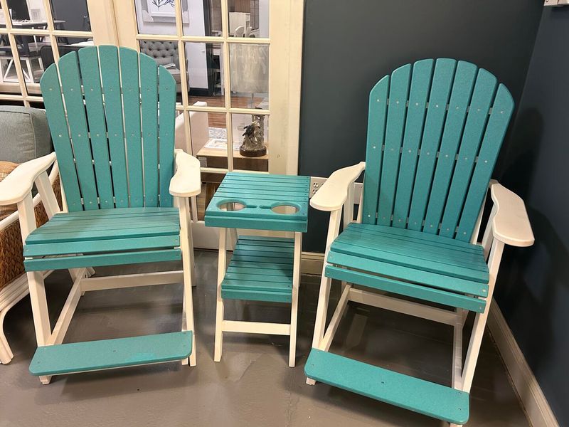Outdoor Counter Height A-Frame End Table w/Cupholders White/Aruba Blue