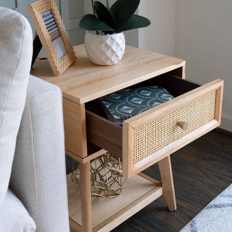 Cassie Cane Side Table Nighstand in Natural