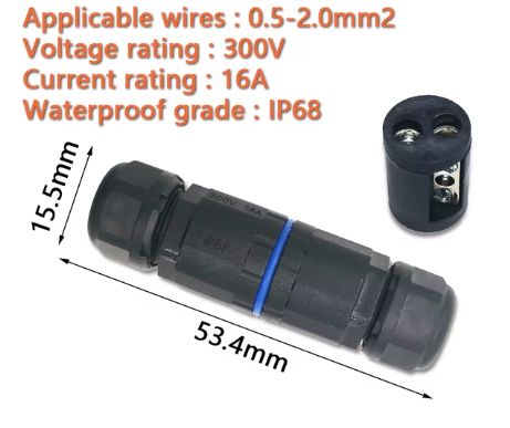 IP68 CABLE CONNECTOR 2 POLE 10AMP RATING